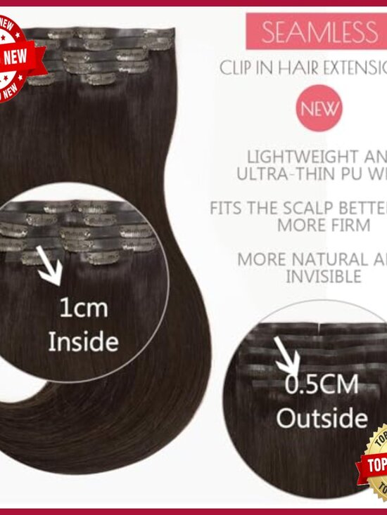Seamless Clip-In Human Hair Extensions, 16 Inch, 7 Piece Set main image 7